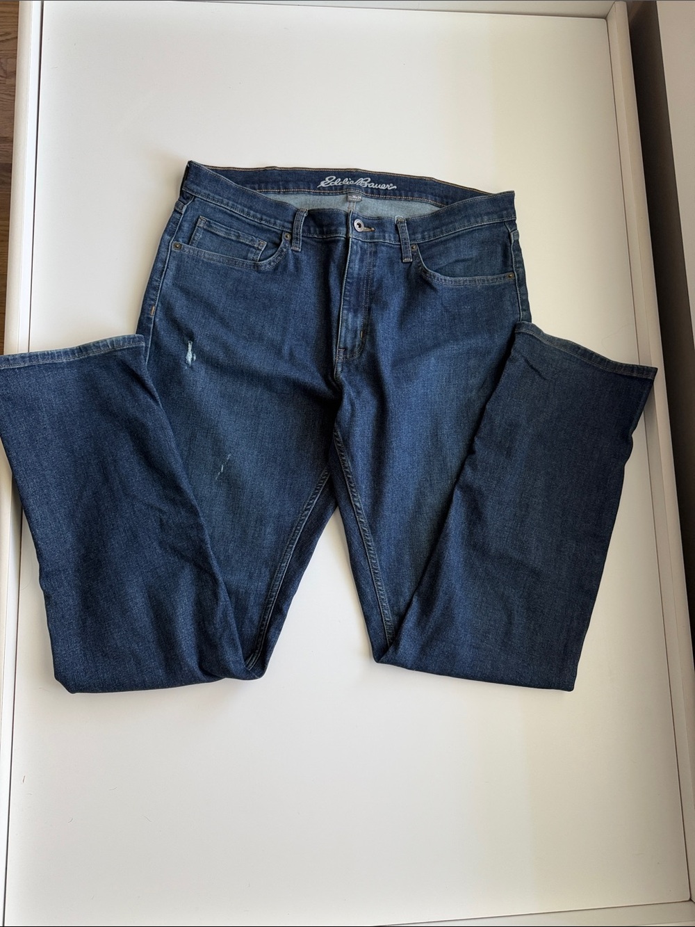 Eddie Bauer Men's Straight Jeans in Dark Blue Denim